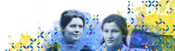 Visuel expo représentant Louise Weiss et Simone Veil jeunes | Crédit : Claire Le Van